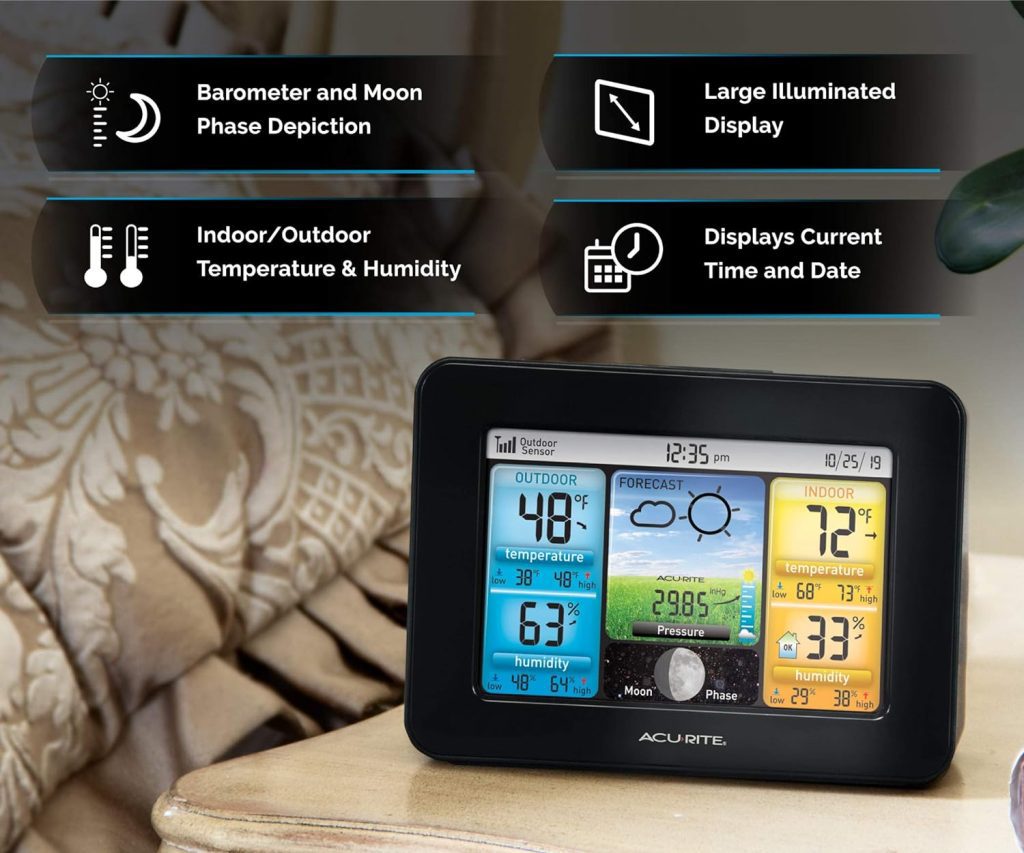 AcuRite Wireless Home Weather Station with Color Display, Indoor Outdoor Thermometer and Temperature Sensor