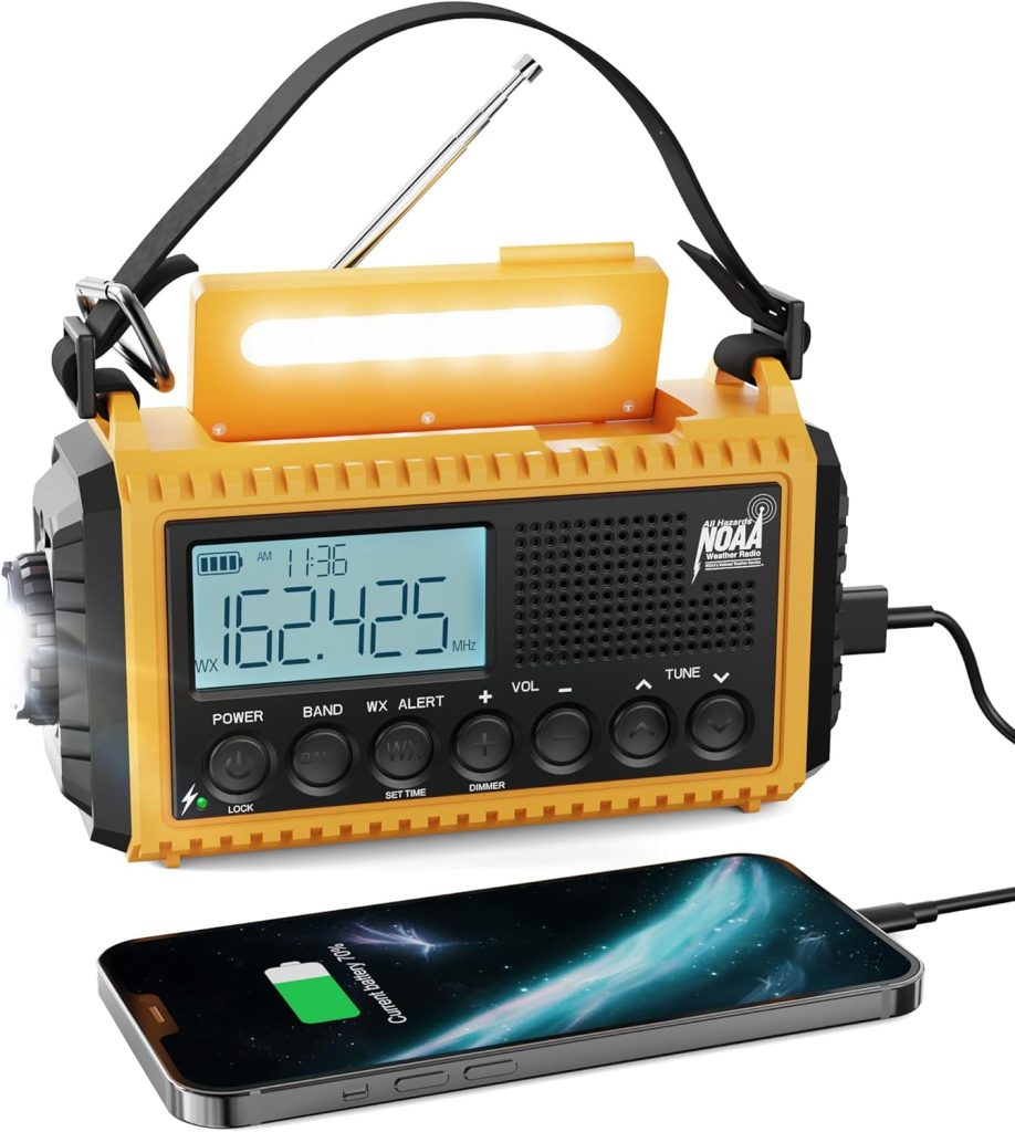 Emergency Radio Raynic 5000 Weather Radio Solar Hand Crank AM/FM/SW/NOAA Weather Alert Portable Radio with Cellphone Charger, Headphone Jack, Flashlight, Reading Lamp and SOS Alarm (Yellow)