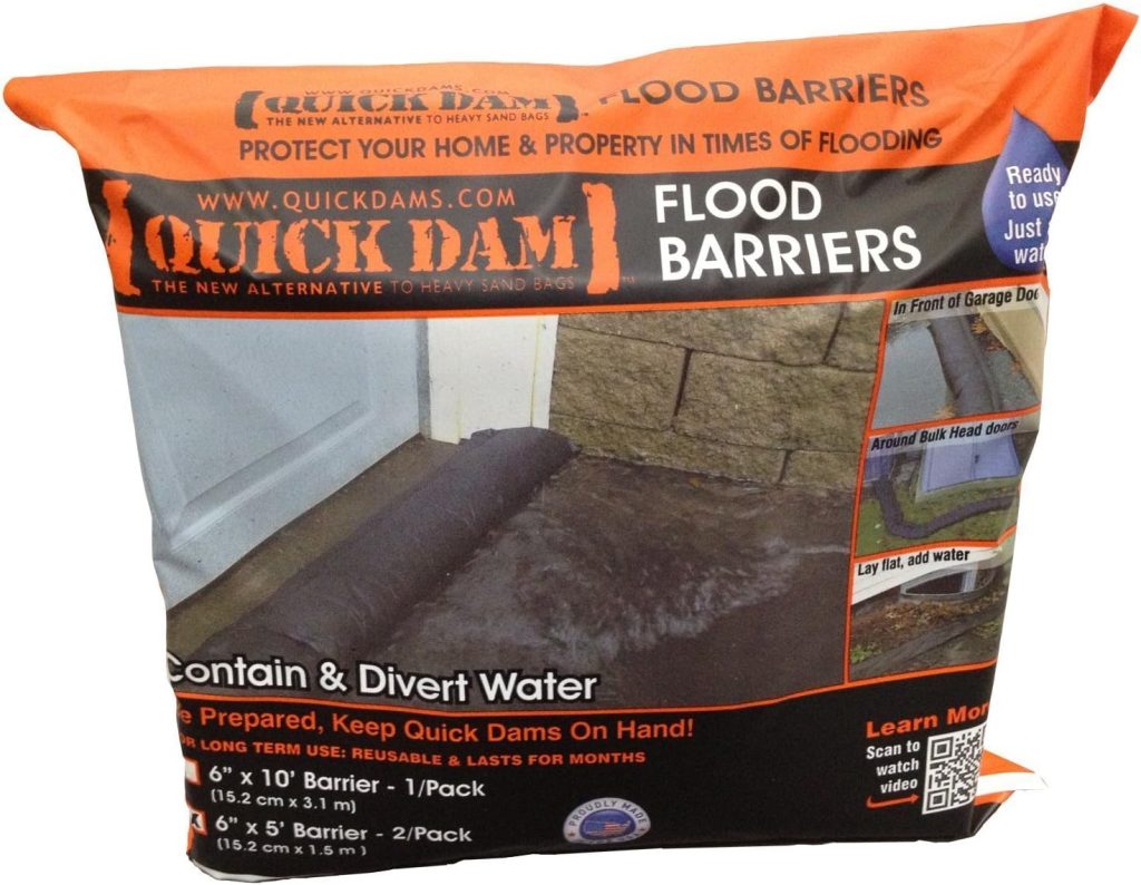 Quick Dam QD65-2 5 Barrier Water Flood Dam Bags, 2 Pack, Black