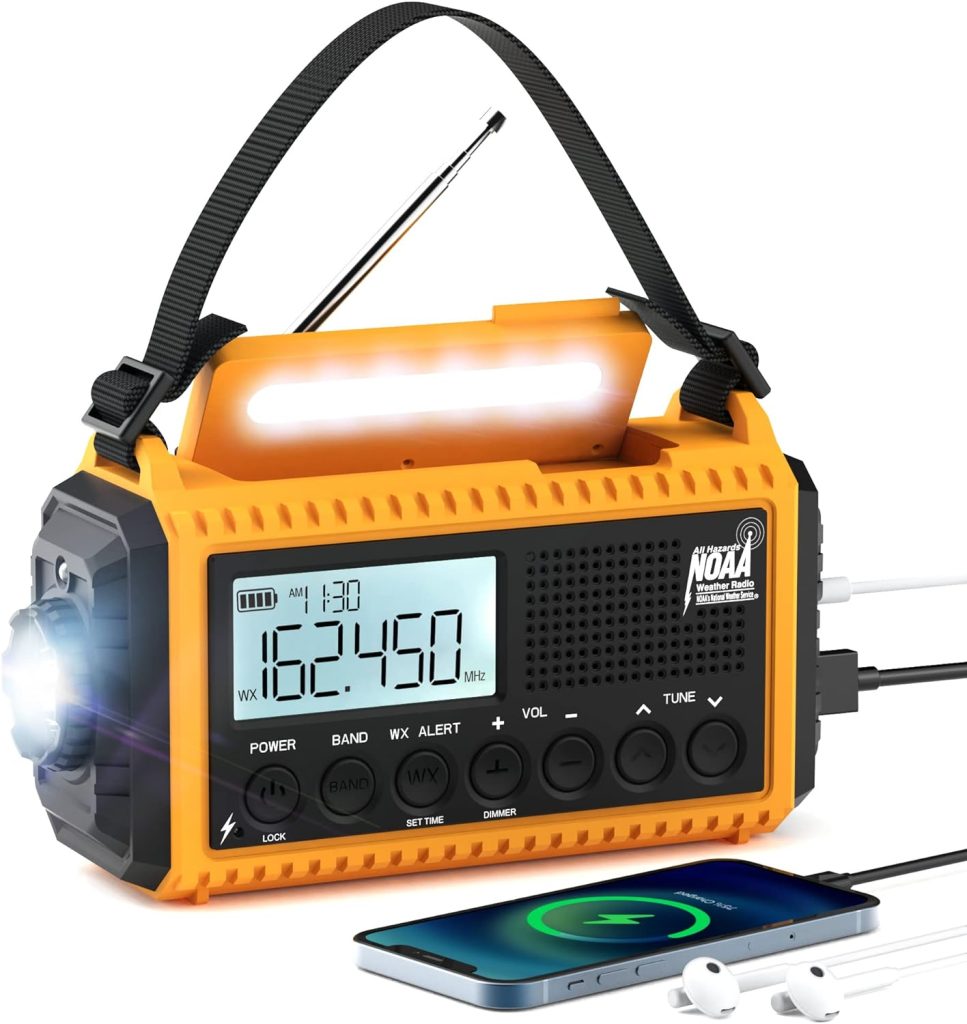 Solar Hand Crank NOAA Emergency Radio with AM FM Shortwave, USB Charger, LED Flashlight, Clock, and SOS Alert - Portable for Outdoors Camping Survival