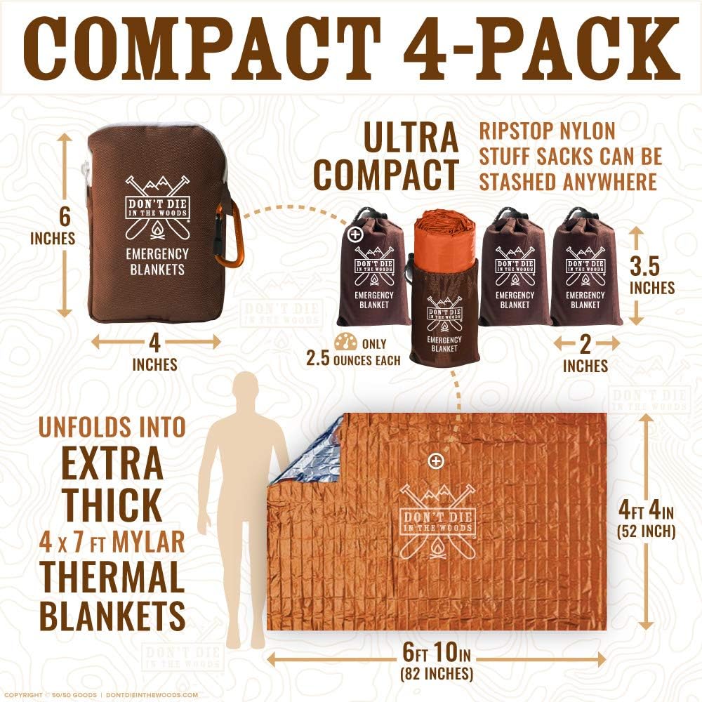 World’s Toughest Emergency Blankets [4-Pack] Extra-Thick Thermal Mylar Foil Space Blanket | Waterproof Ultralight Outdoor Survival Gear For Hiking, Camping, Running, Emergency, First Aid Kits [Camo]