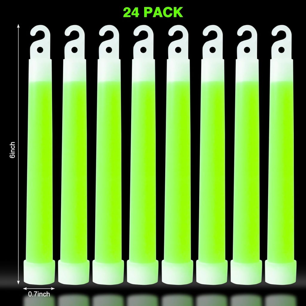 24 Pack Bright Glow Sticks Emergency Green Glow Sticks with 12 Hour Duration Chem Lights Sticks for Camping, Lights Parties, Emergency Light, Survival Kit, Blackout, Kids Activities