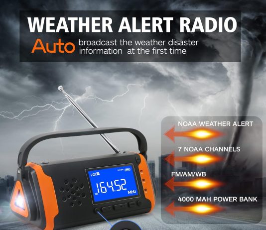 daringsnail 4000mah emergency noaa weather alert radio hand crank solar radio with battery operated lcd display aux musi 2