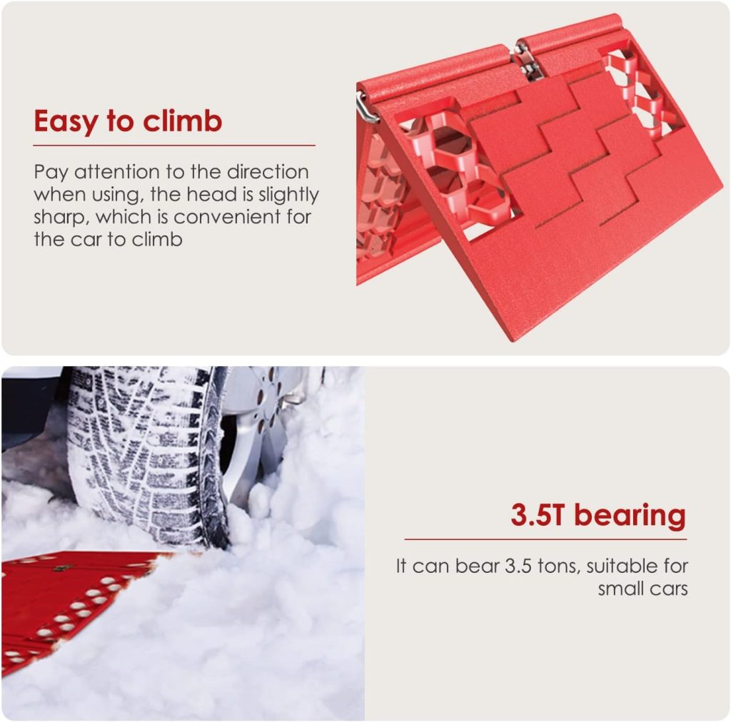 DEDC Foldable Car Tire Traction Mat Pad, Winter Tire Tracks Jack Board Grips, Go Treads Foldable Road Chews Tire Emergency Traction Mats Aid Kit Accessories for Ice/Snow/Sand/Beach Escape (2-Pack)