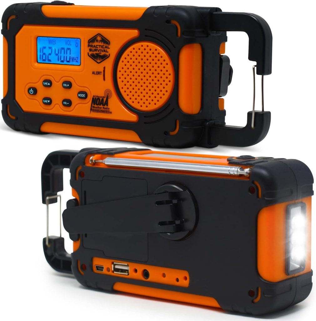 Emergency NOAA Weather Radio with AM/FM and Shortwave Radio Bands: Hand Crank, Solar or Battery Powered, Portable Power Bank, Solar Charger Flashlight - Rechargeable, Headphone Jack and More!