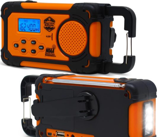 emergency noaa weather radio with amfm and shortwave radio bands hand crank solar or battery powered portable power bank