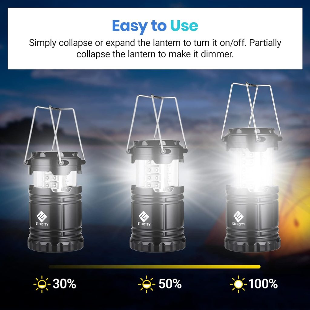 Etekcity Lantern Camping Essentials Lights, Led Lantern for Power Outages, Tent Lights for Emergency, Hurricane, Battery Powered Flashlight, Survival Kits, Operated Lamp, 2 Pack, Black