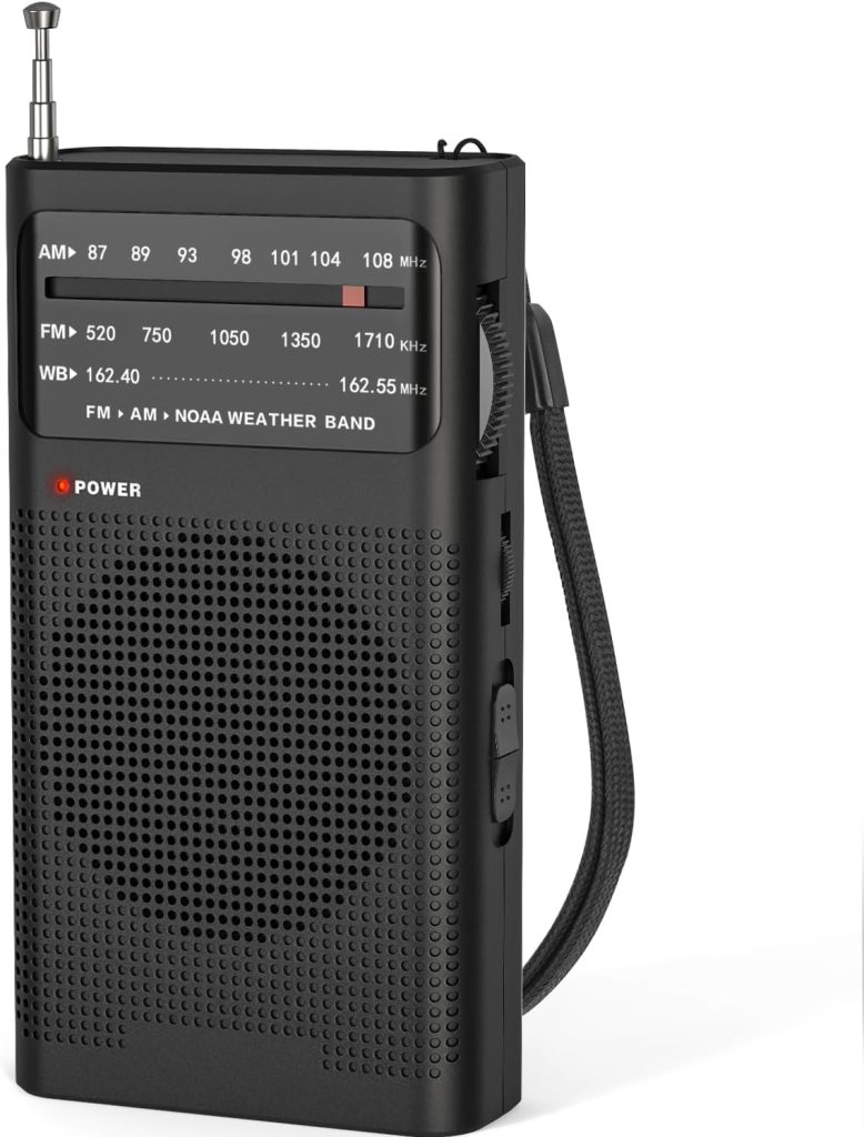 Goodes NOAA Weather Radio AM FM, Transistor Radio with Loud Speaker, Headphone Jack, 2AA Battery Operated Radio for Long Range Reception, Portable Radio for Indoor, Outdoor and Emergency Use-Black