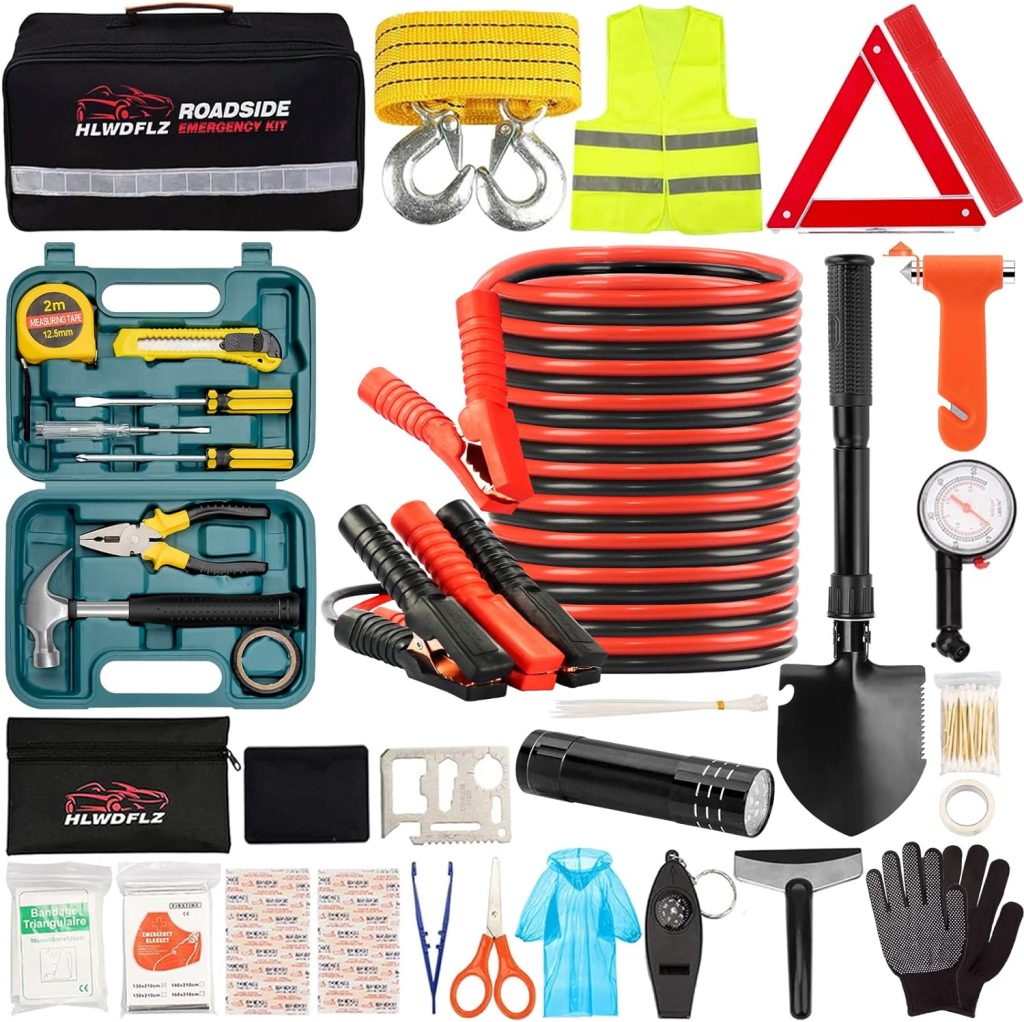 HLWDFLZ Car Emergency Safety Kit - Auto Emergency Roadside Assistance Car Kit, Winter Traveler Safety Emergency Kit for Car, Truck, RV Vehicles