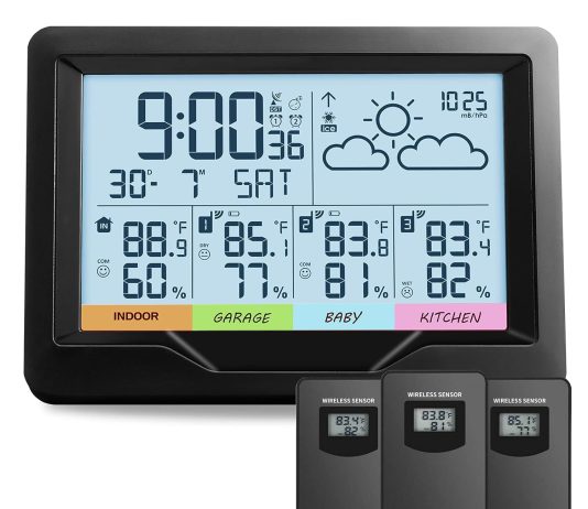 oule gmbh weather stations indoor outdoor thermometer wireless temperature humidity monitor with digital atomic clock we