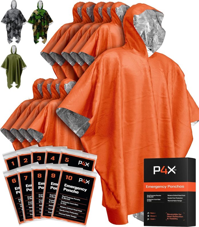 prepared4x emergency rain poncho with mylar blanket liner survival blankets for car heavy duty waterproof camping gear 1
