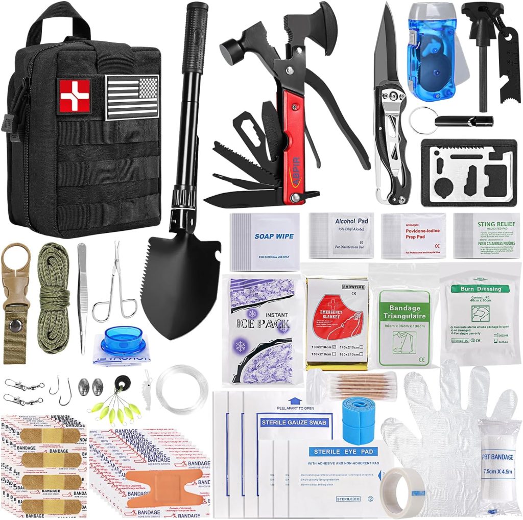 Survival Kit, 200 in 1, Gifts for Men Women Teenagers, Upgraded Survival First Aid Kit, Practical Tactical Gear Camping Tool Emergency Medical Supplies for Camping Hiking Fishing Home Office