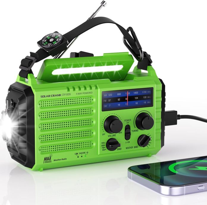 weather radio 5000 emergency radio solar hand crank portable am fm noaa shortwave weather alert survival radiopower bank